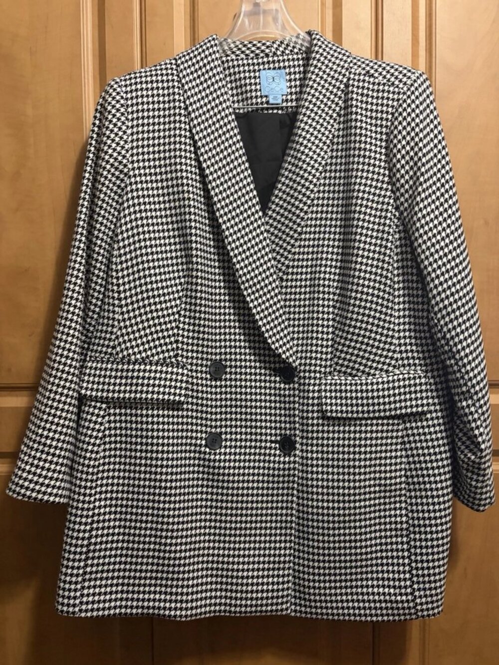 CeCe Black Checkered Double Breasted Blazer Sz 18W Preppy Office